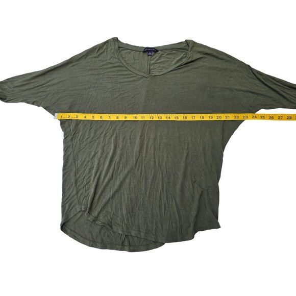 Olive Green Womens V-Neck Loose Fit Top By Signature Studio - Size S - Picture 4 of 5